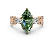 3 Stone Engagement Ring Setting for Fancy Green Marquise Center with Pave Twist Band and Prong Head in Rose Gold