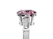 3 Stone Engagement Ring Setting for Fancy Pink Oval Center with Baguette Accents and Prong Head in Platinum