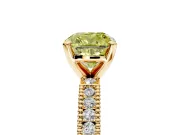 Solitaire Engagement Ring Setting for Fancy Yellow Cushion Cut Center with Milgrain-Edged Pave Band and Prong Head in Yellow Gold