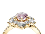 Floral Halo Engagement Ring Setting for Fancy Pink Marquise Center with Pave Accents and Prong Head in Yellow Gold