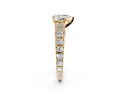 Solitaire Engagement Ring Setting for Pear-Shaped Center with Pave Cathedral Shoulders and Prong Head in Yellow Gold