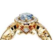 Milgrain Halo Engagement Ring Setting for Fancy Blue Marquise Center with Shoulder Bezels and Prong Head in Yellow Gold