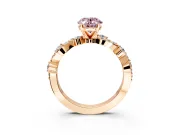Solitaire Engagement Ring Setting for Fancy Pink Oval Center with Bar-Station Pave Twist and Prong Head in Rose Gold