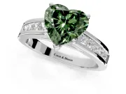 Solitaire Engagement Ring Setting for Fancy Green Heart-Shaped Center with Princess Cut Channel Band and Prong Head in White Gold