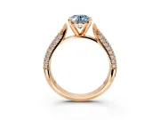 Solitaire Engagement Ring Setting for Fancy Blue Oval Center with Multi-Row Accents and Prong Head in Rose Gold