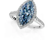 Halo Engagement Ring Setting for Fancy Blue Marquise Center with Pave Accents, Heart Basket and Prong Head in Platinum