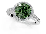 Halo Engagement Ring Setting for Fancy Green Round Cut Center with Heart-Shaped Openwork, Pave Band and Prong Head in Platinum