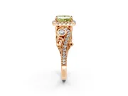 Bypass Halo Engagement Ring Setting for Fancy Yellow Princess Cut Center with Bezel Accents, Milgrain and Prong Head in Rose Gold