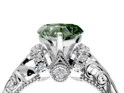 Solitaire Engagement Ring Setting for Fancy Green Heart-Shaped Center with Filigree Accent Basket and Prong Head in White Gold