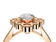 Cluster Halo Engagement Ring Setting for Pear-Shaped Center with Milgrain Bezel Accents and Prong Head in Rose Gold