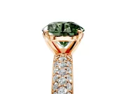 Solitaire Engagement Ring Setting for Fancy Green Round Cut Center with Domed Multi-Row Pave Band and Prong Head in Rose Gold
