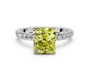 Solitaire Engagement Ring Setting for Fancy Yellow Radiant Cut Center with Round Cut Pave Band and Prong Head in White Gold