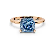 Minimalist Solitaire Engagement Ring Setting for Fancy Blue Cushion Cut Center with Thin Band and Prong Head in Rose Gold