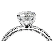 Solitaire Engagement Ring Setting for Oval Center with XO Engraved Band and Prong Head in Platinum