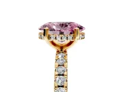 Solitaire Engagement Ring Setting for Fancy Pink Oval Center with Band of Accents and Prong Head in Yellow Gold
