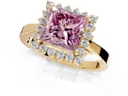 Starburst Halo Engagement Ring Setting for Fancy Pink Princess Cut Center with Flat Cathedral Band and Prong Head in Yellow Gold