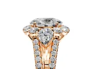 Halo Engagement Ring Setting for Oval Center with Two-Strand Split Shank and Prong Head in Rose Gold