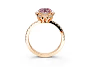 Halo Engagement Ring Setting for Fancy Pink Round Cut Center with Openwork Halo, Pave Band and Prong Head in Rose Gold