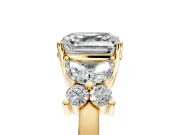 Floral Engagement Ring Setting for Asscher Cut Center with Marquise Cluster Shoulders and Prong Head in Yellow Gold