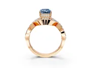 Halo Engagement Ring Setting for Fancy Blue Radiant Cut Center with Pave Infinity Twist Band and Prong Head in Rose Gold