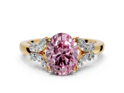 Solitaire Engagement Ring Setting for Fancy Pink Oval Center with Marquise Flower Shoulders and Prong Head in Yellow Gold