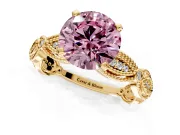 Solitaire Engagement Ring Setting for Fancy Pink Round Cut Center with Marquise Panel Band and Prong Head in Yellow Gold