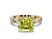 Solitaire Engagement Ring Setting for Fancy Yellow Asscher Cut Center with Channel Baguette Band and Prong Head in Yellow Gold