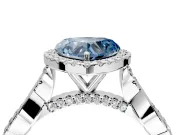 Halo Engagement Ring Setting for Fancy Blue Heart-Shaped Center with Twist Band and Prong Head in White Gold