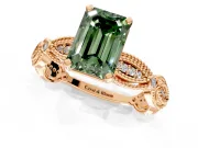 Solitaire Engagement Ring Setting for Fancy Green Emerald Cut Center with Marquise Panel Band and Prong Head in Rose Gold