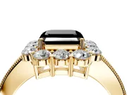 Halo Engagement Ring Setting for Fancy Black Asscher Cut Center with Milgrain Channel Band and Prong Head in Yellow Gold