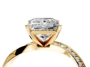 Side Accent Engagement Ring Setting for Princess Cut Center with Accent Shoulders and Prong Head in Yellow Gold