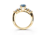 5 Stone Engagement Ring Setting for Fancy Blue Oval Center with Graduated Accents and Prong Head in Yellow Gold