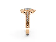 Milgrain Halo Engagement Ring Setting for Pear-Shaped Center with Pave Band and Prong Head in Rose Gold