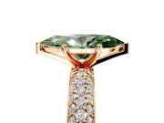 Solitaire Engagement Ring Setting for Fancy Green Marquise Center with Domed Multi-Row Pave Band and Prong Head in Rose Gold