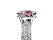 Solitaire Engagement Ring Setting for Fancy Pink Oval Center with Multi-Row Pave Accents and Basket Head in White Gold