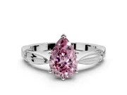 Solitaire Engagement Ring Setting for Fancy Pink Pear-Shaped Center with Carved Leaf Shoulders and Prong Head in White Gold