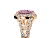 Halo Engagement Ring Setting for Fancy Pink Radiant Cut Center with Pave Split Shank and Prong Head in Rose Gold