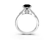 Solitaire Engagement Ring Setting for Fancy Black Round Cut Center with Pave Rail Split Shank and Prong Head in White Gold