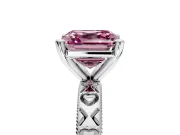 Solitaire Engagement Ring Setting for Fancy Pink Asscher Cut Center with XO Engraved Band and Prong Head in Platinum