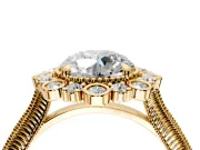 Milgrain Halo Engagement Ring Setting for Round Cut Center with Bezel Point Accents and Prong Head in Yellow Gold