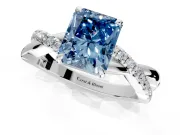 Crossover Engagement Ring Setting for Fancy Blue Radiant Cut Center with Pave and Plain Strands and Prong Head in White Gold