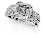 Bezel Engagement Ring Setting for Asscher Cut Center with Wide Channel-Set Band and Bezel Head in Platinum