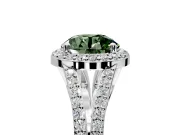 Halo Engagement Ring Setting for Fancy Green Round Cut Center with Pave Split Shank and Prong Head in Sterling Silver