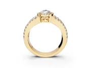 Halo Engagement Ring Setting for Pear-Shaped Center with Wide-Open Pave Split Shank and Prong Head in Yellow Gold