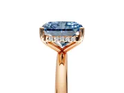 Hidden Halo Engagement Ring Setting for Fancy Blue Radiant Cut Center with Thin Round-Wire Band and Prong Head in Rose Gold