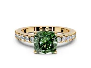 Solitaire Engagement Ring Setting for Fancy Green Cushion Cut Center with Single Row Accent Band and Prong Head in Yellow Gold