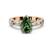 Solitaire Engagement Ring Setting for Fancy Green Pear-Shaped Center with Channel Baguette Band and Prong Head in Rose Gold