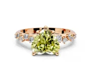 Solitaire Engagement Ring Setting for Fancy Yellow Heart-Shaped Center with Trailing Leaf Accent Band and Prong Head in Rose Gold
