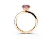 Solitaire Engagement Ring Setting for Fancy Pink Round Cut Center with Round Cut Pave Band and Prong Head in Rose Gold