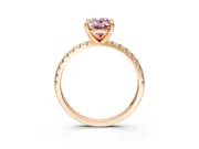 Solitaire Engagement Ring Setting for Fancy Pink Oval Center with Fine Pave Narrow Band and Prong Head in Rose Gold